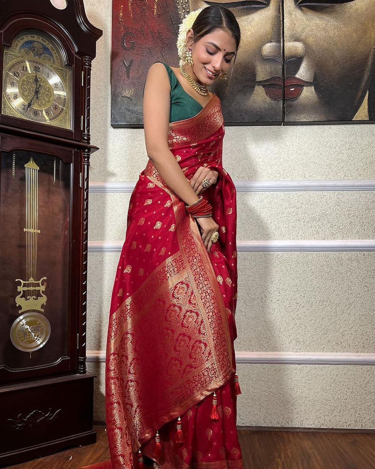 Red Pure Soft Silk Saree Stylish Blouse Piece