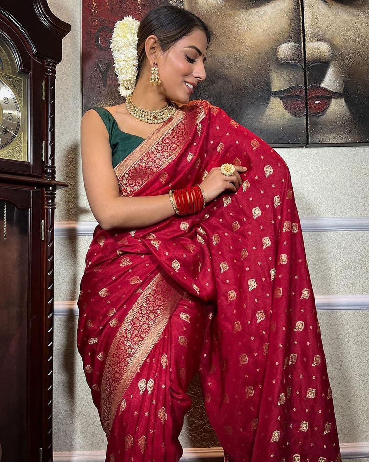 Red Pure Soft Silk Saree Stylish Blouse Piece