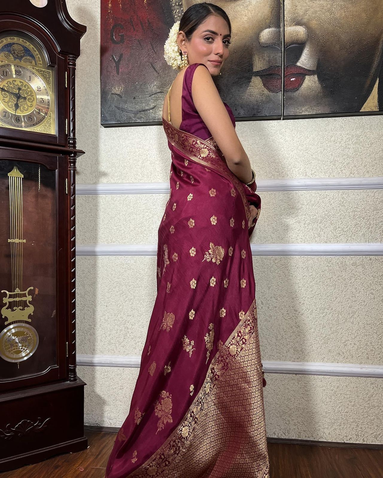 Wine Pure Soft Silk Saree With Twirling Blouse Piece