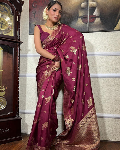 Wine Pure Soft Silk Saree With Twirling Blouse Piece