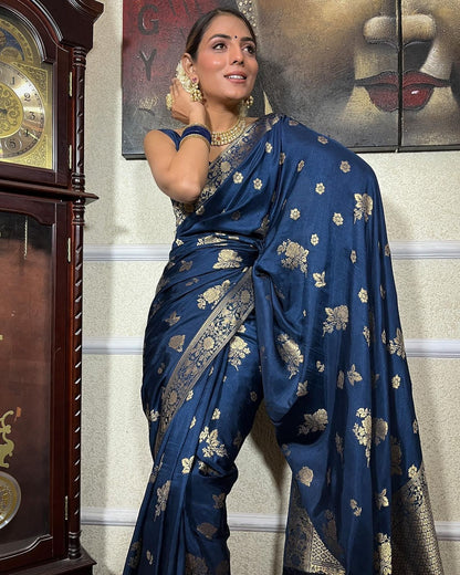 Blue Pure Soft Silk Saree With Twirling Blouse Piece