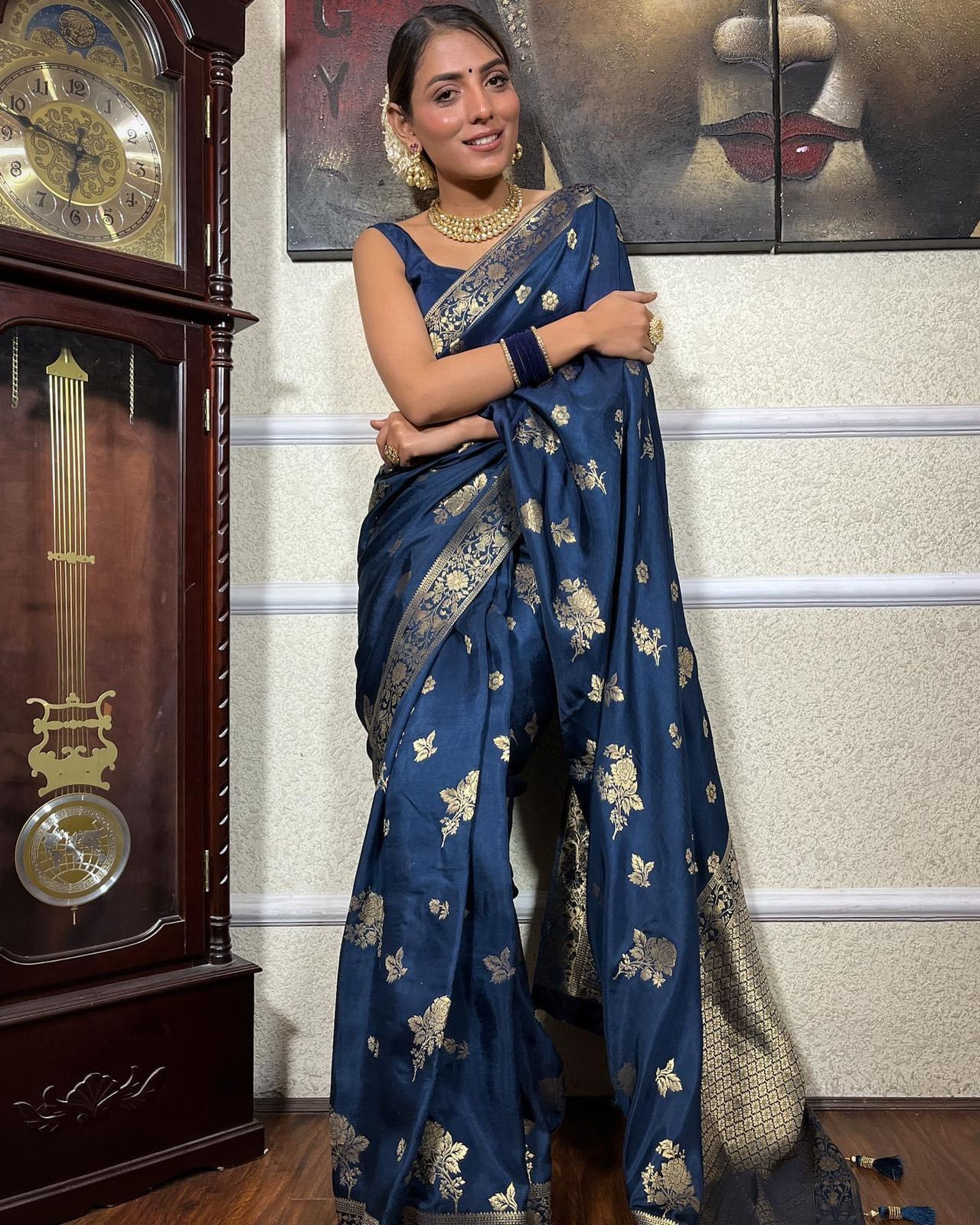 Blue Pure Soft Silk Saree With Twirling Blouse Piece