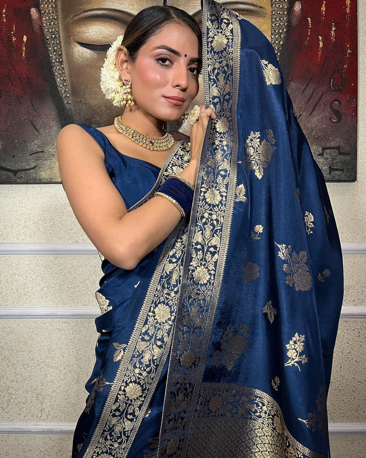 Blue Pure Soft Silk Saree With Twirling Blouse Piece