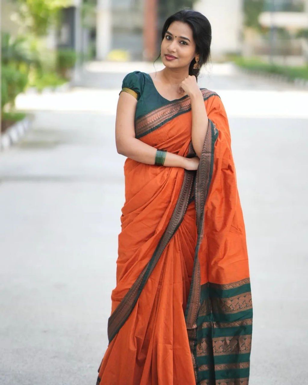 Kesariya Block Printed Chanderi Silk Saree – Ethnic Rajasthan