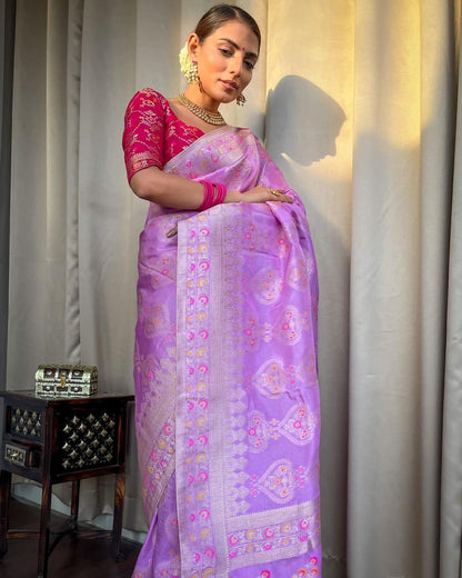 Lavender Pure Soft Silk Saree With Twirling Blouse Piece