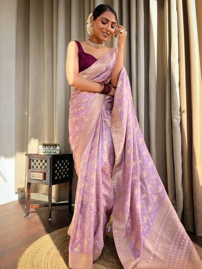 Lavender Purple Pure Soft Silk Saree With Twirling Blouse Piece