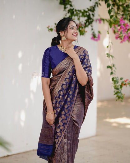 Navy Blue Pure Soft Semi-Silk Saree Stylish Blouse Piece