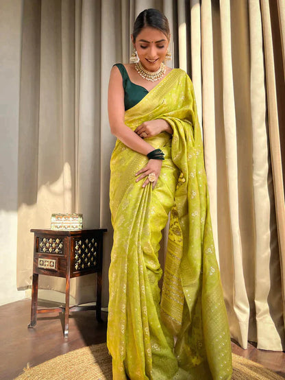 Light Mehendi Green Pure Soft Silk Saree With Twirling Blouse Piece