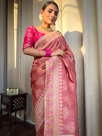 Orchid Pink Pure Soft Silk Saree With Twirling Blouse Piece