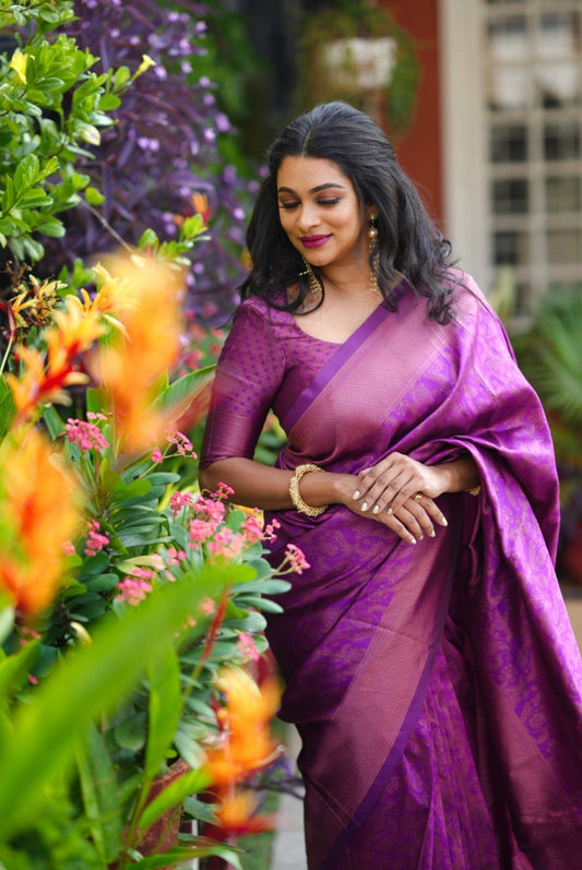 Purple Pure Soft Semi-Silk Saree Stylish Blouse Piece