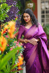 Purple Pure Soft Semi-Silk Saree Stylish Blouse Piece