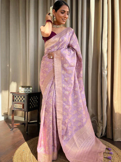 Lavender Purple Pure Soft Silk Saree With Twirling Blouse Piece