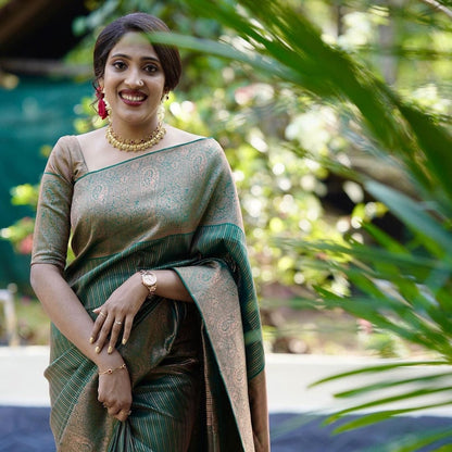 Dark Green Semi Silk Saree.