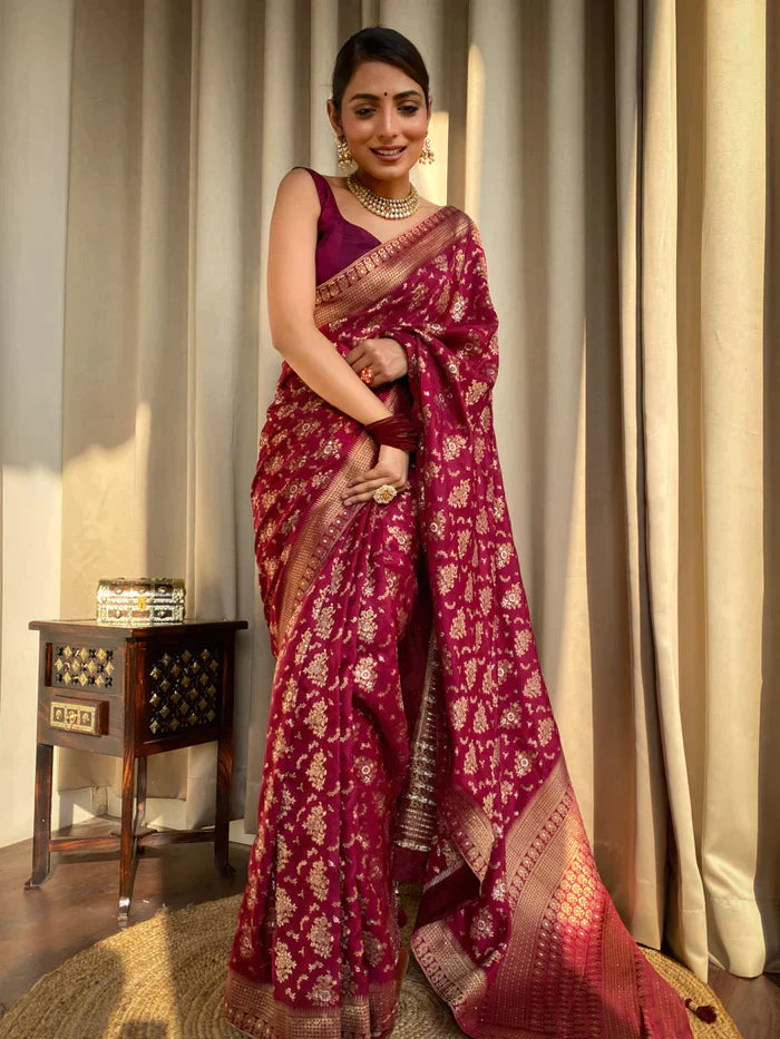 Wine Pure Soft Silk Saree With Twirling Blouse Piece