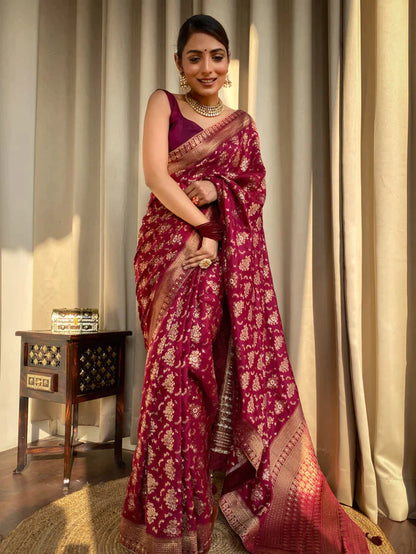 Wine Pure Soft Silk Saree With Twirling Blouse Piece
