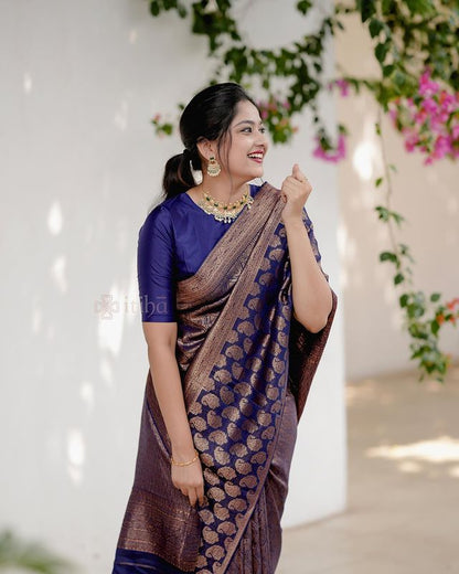 Navy Blue Pure Soft Semi-Silk Saree Stylish Blouse Piece