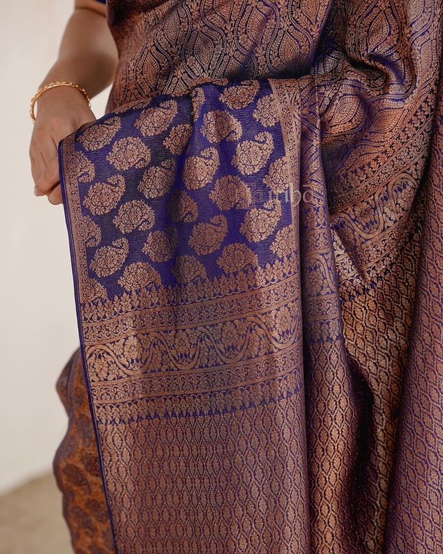 Navy Blue Pure Soft Semi-Silk Saree Stylish Blouse Piece