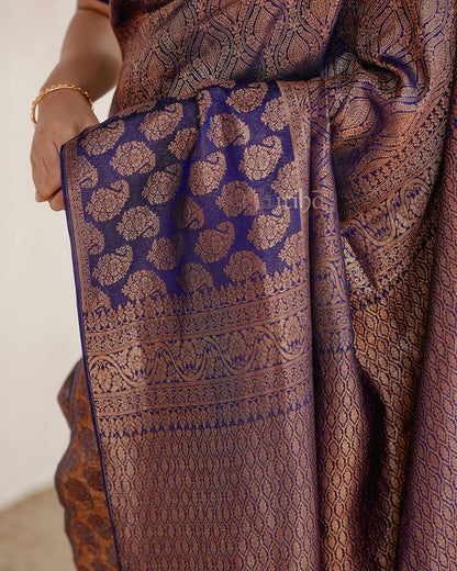 Navy Blue Pure Soft Semi-Silk Saree Stylish Blouse Piece