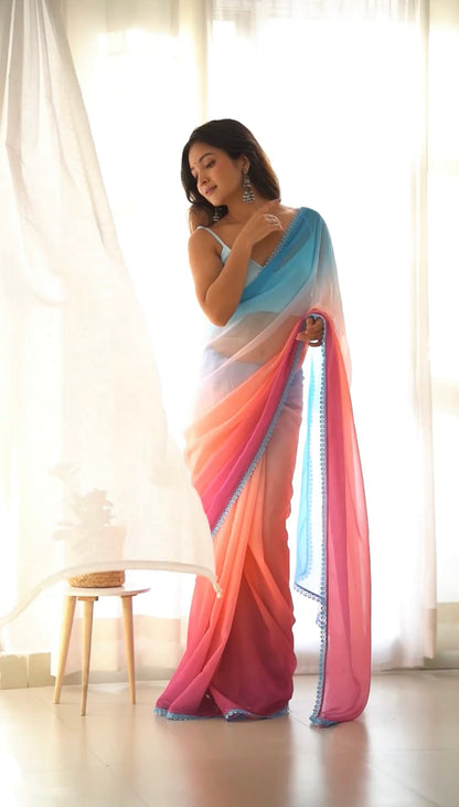 Multi Coloured Pure Georgette Saree