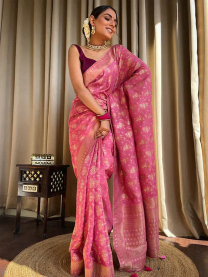 Baby Pink Pure Soft Silk Saree With Twirling Blouse Piece