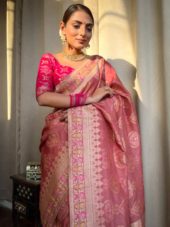 Orchid Pink Pure Soft Silk Saree With Twirling Blouse Piece