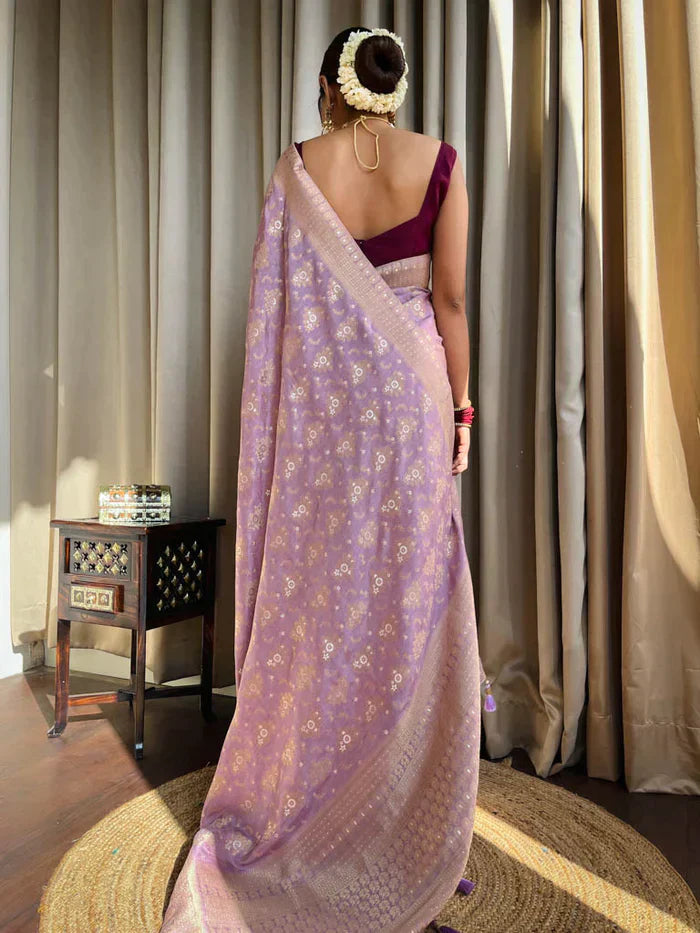 Lavender Purple Pure Soft Silk Saree With Twirling Blouse Piece