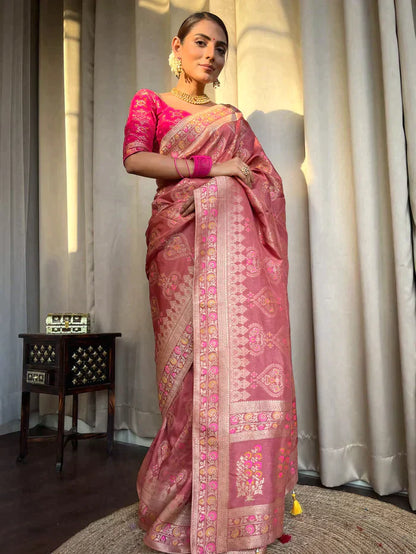 Orchid Pink Pure Soft Silk Saree With Twirling Blouse Piece