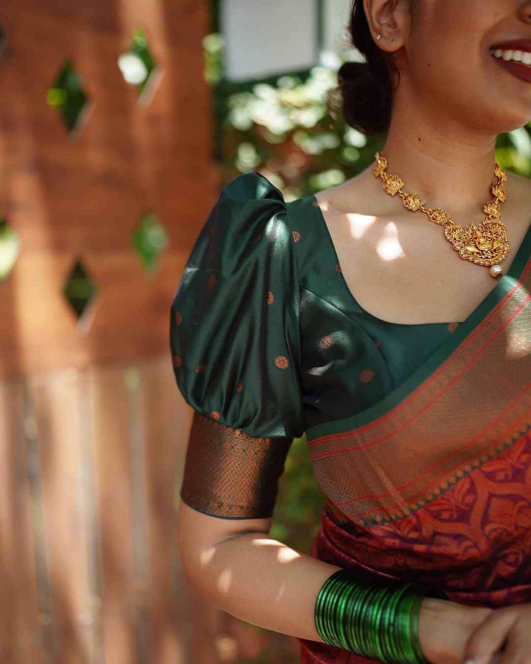 Maroon Pure Semi Silk Saree Weaved With Copper Zari Comes With Heavy Banarasi Brocade Blouse