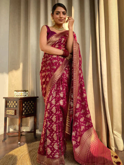 Wine Pure Soft Silk Saree With Twirling Blouse Piece