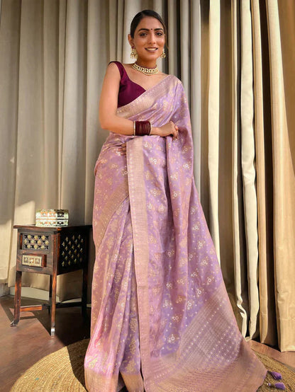 Lavender Purple Pure Soft Silk Saree With Twirling Blouse Piece