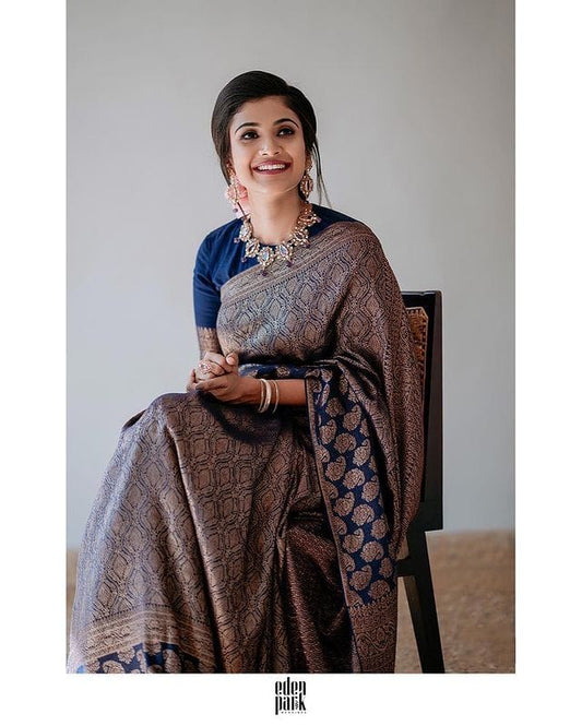 Navy Blue Pure Soft Silk Saree With Lovely Blouse Piece