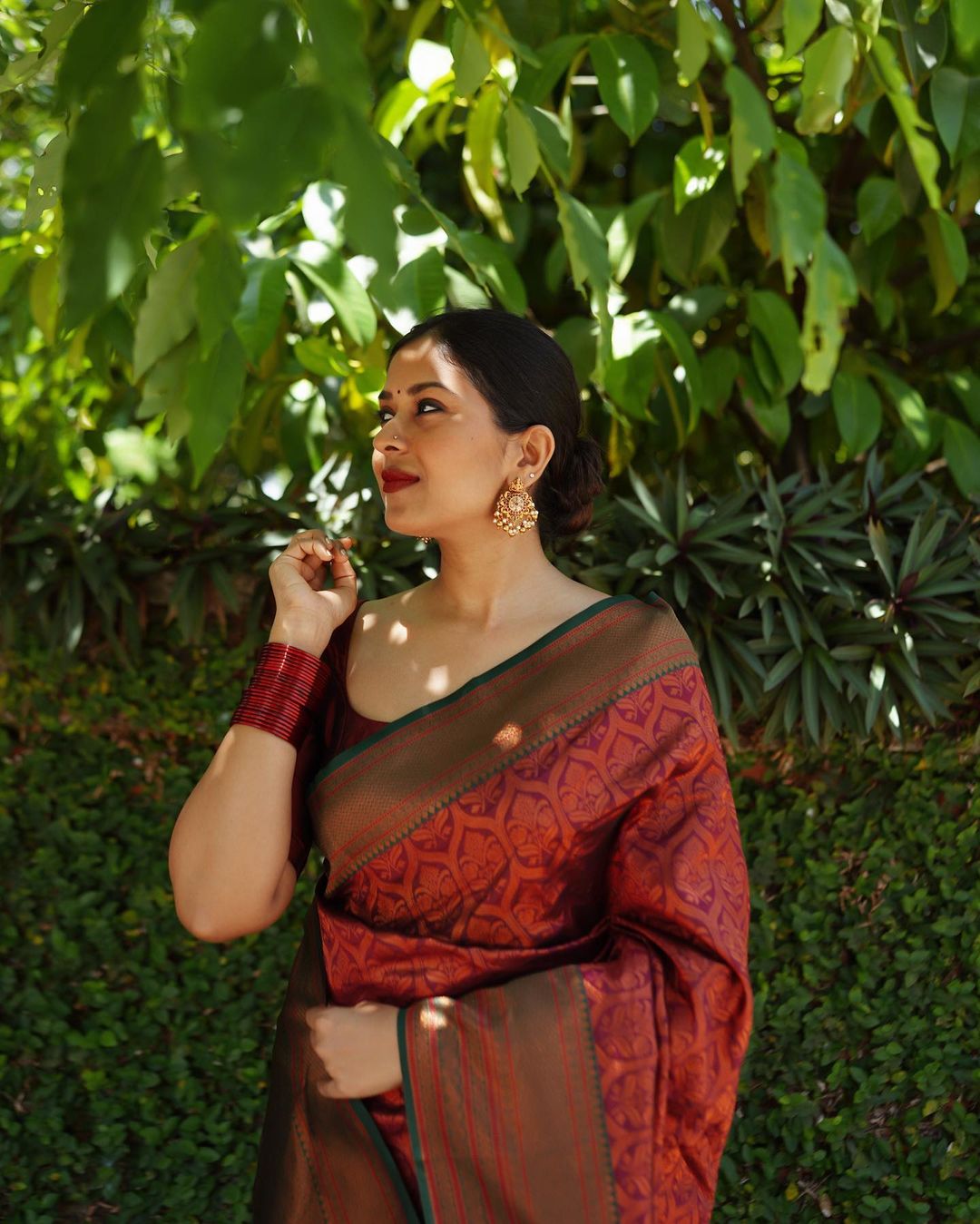 Maroon Pure Semi Silk Saree Weaved With Copper Zari Comes With Heavy Banarasi Brocade Blouse