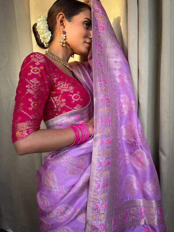 Lavender Pure Soft Silk Saree With Twirling Blouse Piece