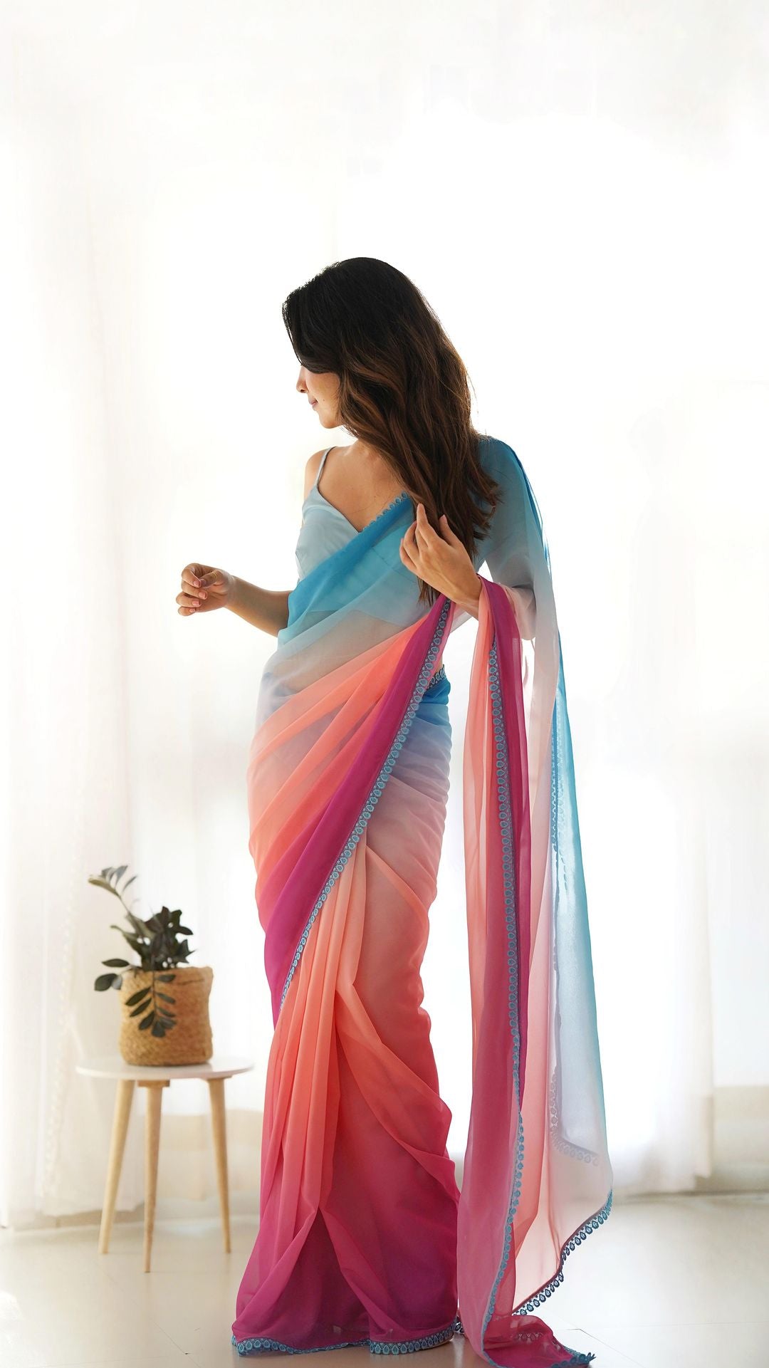 Multi Coloured Pure Georgette Saree