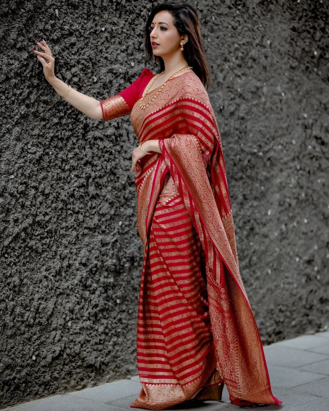 Red Pure Semi Silk Saree Weaved With Copper Zari Comes With Attached Blouse.