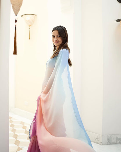 ALIA BHAT In Stunning Multi Coloured Pure Georgette Saree