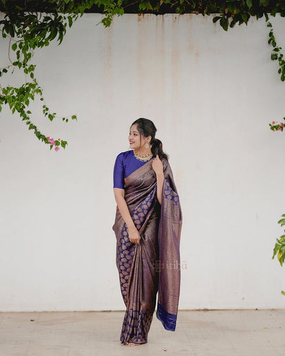 Navy Blue Pure Soft Semi-Silk Saree Stylish Blouse Piece