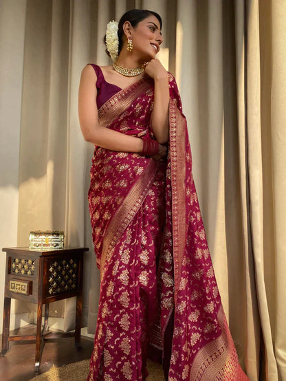 Wine Pure Soft Silk Saree With Twirling Blouse Piece