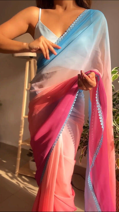 Multi Coloured Pure Georgette Saree