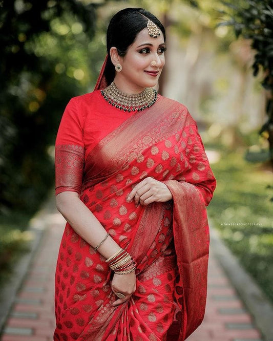 Red Pure Soft Silk Saree With Lovely Blouse Piece