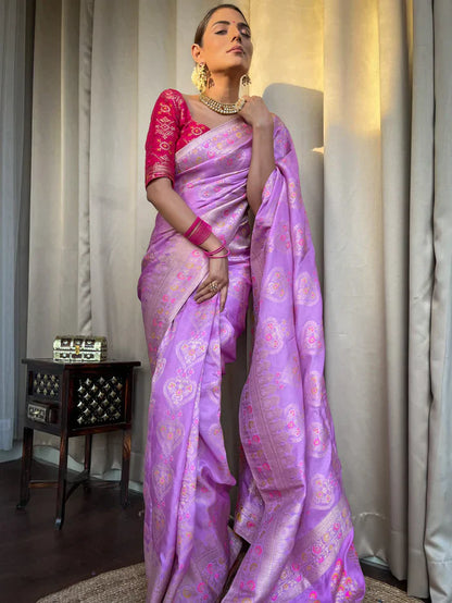 Lavender Pure Soft Silk Saree With Twirling Blouse Piece