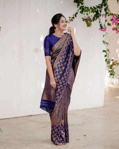 Navy Blue Pure Soft Semi-Silk Saree Stylish Blouse Piece