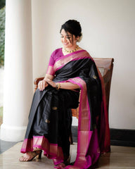 Black & Pink Pure Soft Silk Saree With Engrossing Blouse Piece