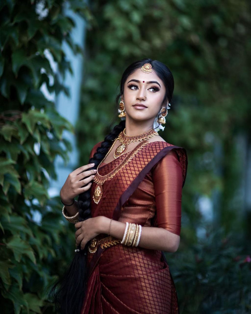 Maroon Semi Silk Saree Weaved With Copper Zari With Attached Heavy Brocade Blouse