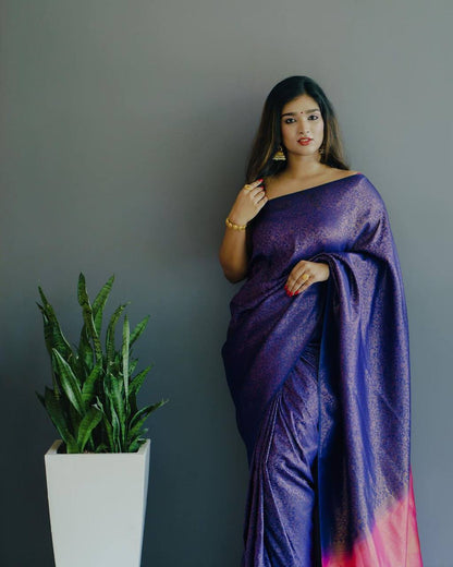 Stunning Violet Semi Silk Saree Weaved With Copper Zari